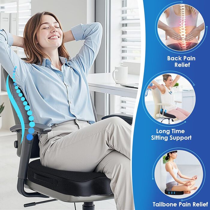 Подушка ортопедична TushGuard для офісного крісла, Memory Foam, X-Large, чорна. Зняття болю в спині, куприку, при ішіасі.