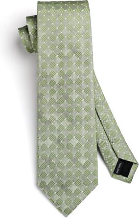 HISDERN Комплект краватки та нагрудного хустинки для чоловіків: краватка в клітинку та елегантний нагрудний хустинка салатовий колір