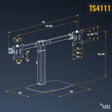 Підставка для монітора RICOO TS4111 для 2 моніторів, газ-амортизатор, 13-27 дюймів