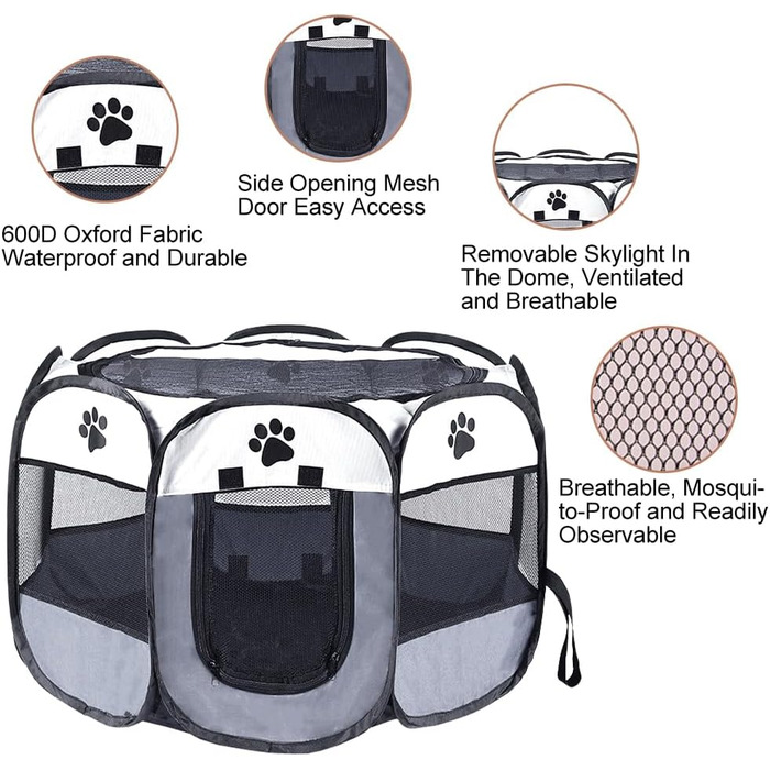 Клітка-забіг для цуценят та собак, складана, сіра, 73x73x43 см. Підходить для собак, цуценят, кроликів, морських свинок та котів.