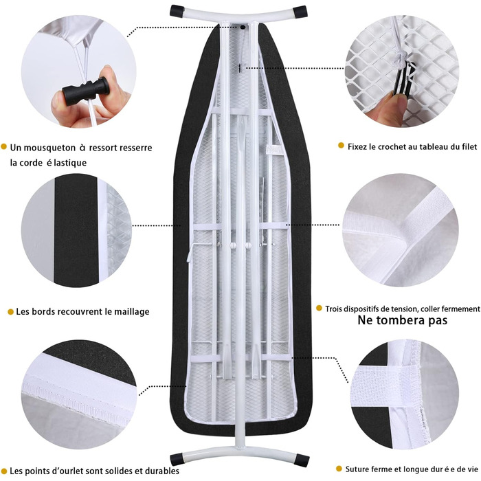 Чохол для прасувальної дошки XXL, 148x55 см, бавовна 100%, чорний, з термостійким покриттям