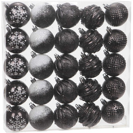 Декоративна куля для ялинки Sea Team з малюнком та блискучими прикрасами, набір (60 мм, чорний)