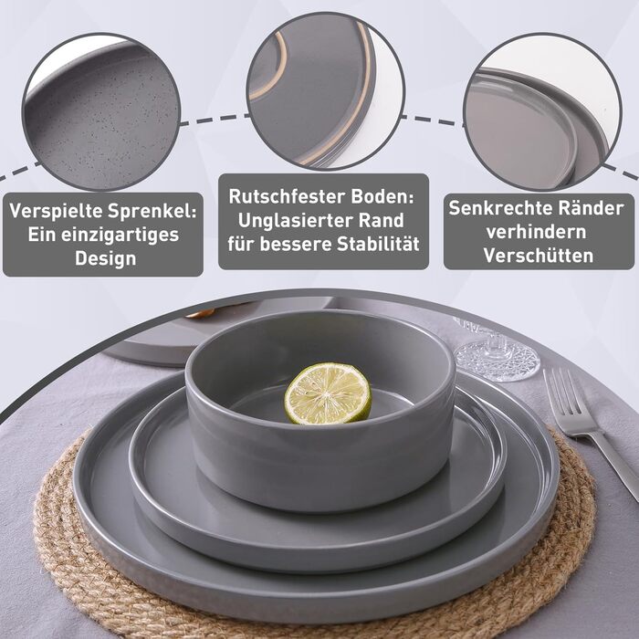 Набір посуду Nebula для 4 осіб (12 предметів): тарілки та миски, керамічний набір, тарілки для сервірування столу, безпечний у мікрохвильовці та посудомийній машині, темно-сірий колір