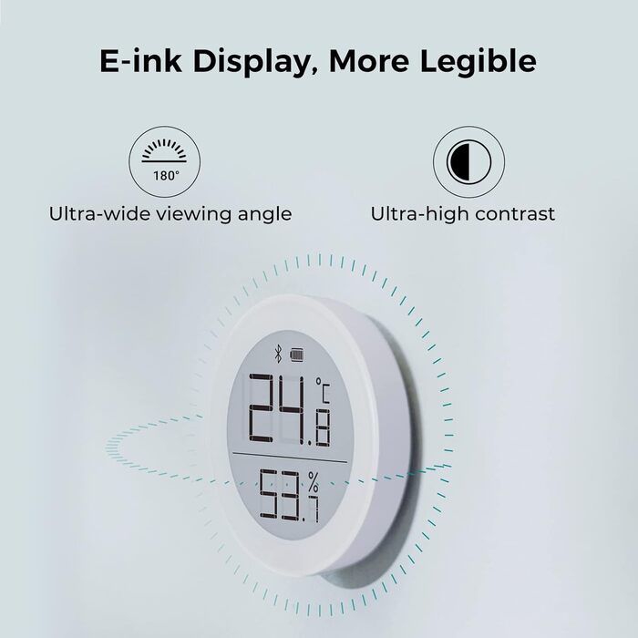 Qingping Thermometer Hygrometer Sensor works with HomeKit (iOS only) via Thread or Bluetooth, wireless indoor temperature and humidity monitor with E-Ink display