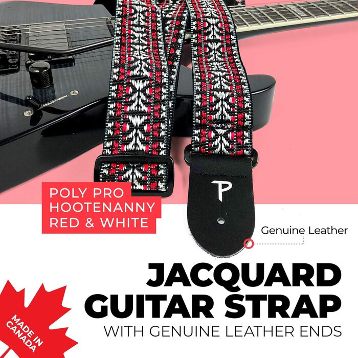 Гітарний ремінь Perri's Leather Poly Pro Hootenanny 58' (Rot/Weiß)