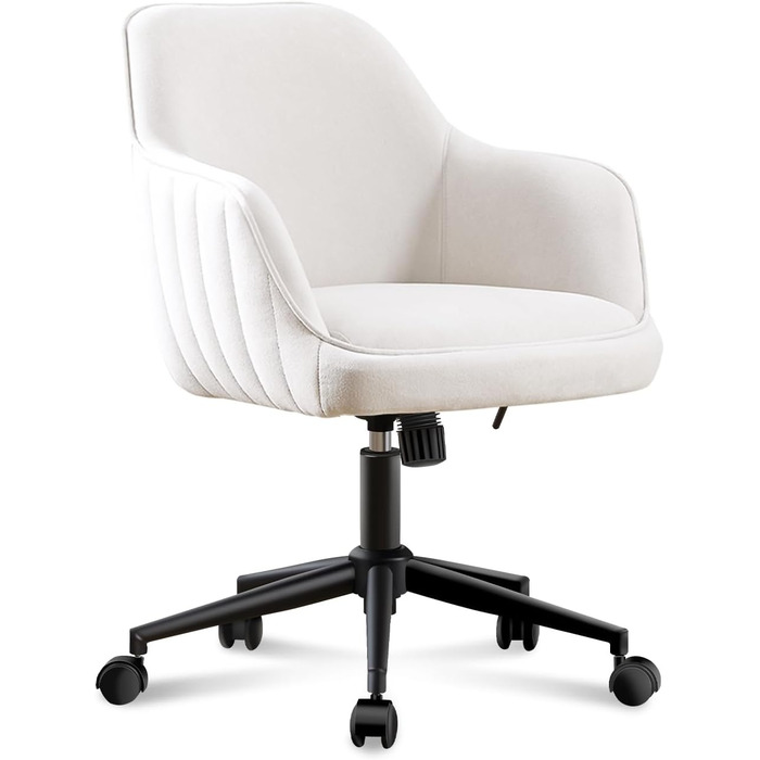 Офісний стілець для дому та офісу до 136 кг, обертовий, оксамит, з підлокітниками та колесами, ергономічний, білий