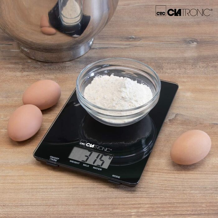 Кухонні ваги Clatronic KW 3626: скло, до 5000 г, тара, LCD-дисплей