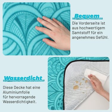 Плед для пікніка водонепроникний XXL (200x150 см) Pfauenblau для 4-6 осіб, пляжний килим для кемпінгу та походів з ручкою