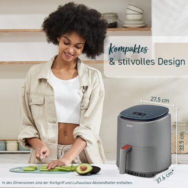 COSORI Lite Air Fryer 3.8L, 7 Functions, MAX 230℃, WiFi Connected, airfryer XL, Compact Air Fryer, 100+ PDF Recipes, 1500W, Dishwasher Safe, Grey 3.8L Grey