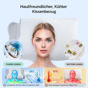 Подушка для шиї FAIORD, подушка з піною з пам'яті, ергономічна подушка для шиї, подушка для підтримки шиї для тих, хто спить на боці, спині та животі (сіра, 64 x 39 x 13 см)