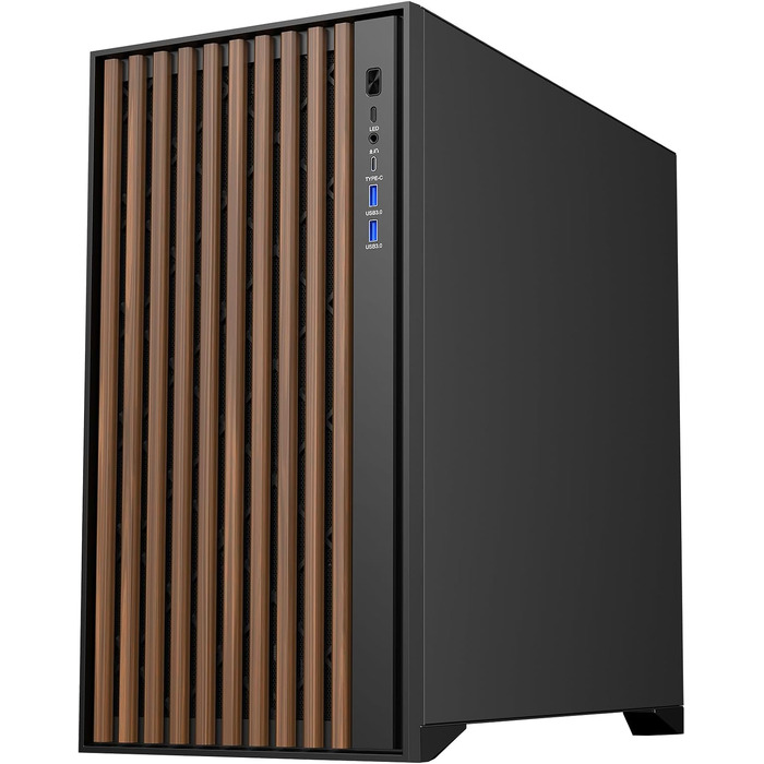 Ігровий корпус Itek Woody Gaming Tower ATX, 3x14см вентилятори, USB 3.0, Type-C, дерев'яна передня панель, загартоване скло, чорний