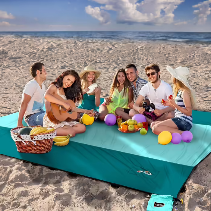 AnorTrek Beach Blanket sand-free, extra large waterproof beach towel, 300 x 300 cm, sand-free beach blanket, quick-drying, lightweight, soft and durable, for beach, camping, picnic, garden