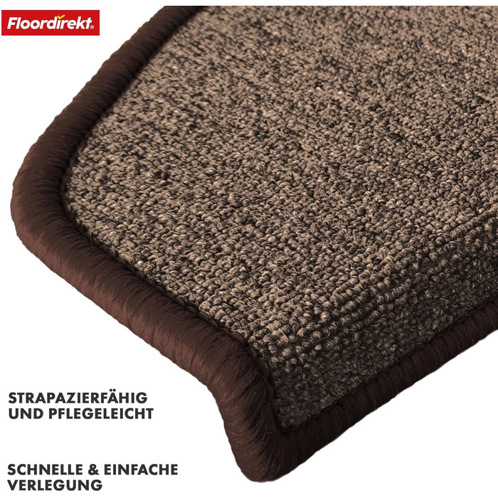 London Pro Stair Treads - 15 Piece Set - Non-Slip Carpet Stair Treads, 25x65 cm (Brown)