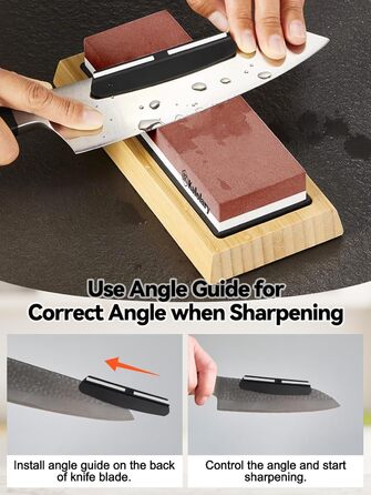 Набір алмазних точильних каменів Kalolary (11 шт.) з двосторонньою зернистістю 400/1000, 3000/8000 для заточування ножів, стамесок, рубанків з кутовою направляючою та неслизькою основою, з шкіряним ременем