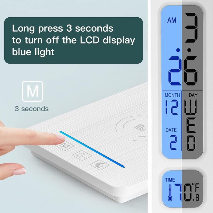 Світлодіодна лампа настільна з регулюванням яскравості та функцією зарядки годинника - настільна лампа нічник з бездротовим зарядним пристроєм 10W, USB-порт, складна, сенсорне керування, 5 рівнів регулювання, 3 режими (Tx223white-eu)