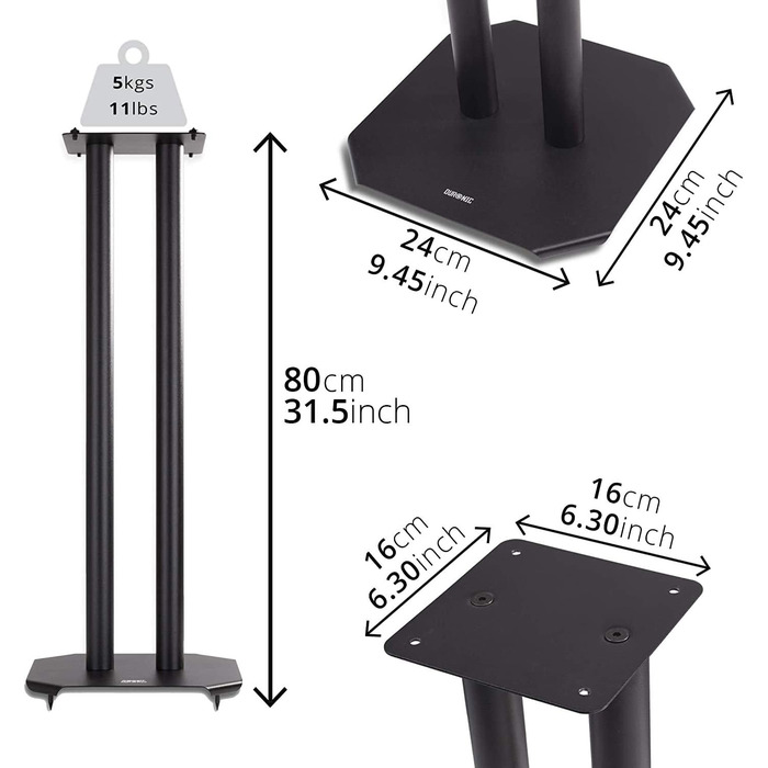 Підставка для колонок Duronic SPS1022/80 – 80 см – з піском – для Hi-Fi/Stereo/Heimkino 5.1