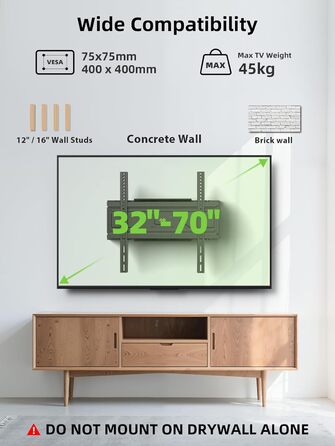 Кріплення для телевізора USX-MOUNT на стіну, поворотне та нахильне, для LED, OLED, Plasma телевізорів (32-70 дюймів), універсальне, з подвійним кріпленням, VESA до 400x400 мм, до 45 кг