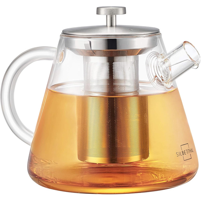 Teapot Glass 1.5 Liter - with infuser insert & lid - Infuser for hot drinks & Cold Brew Tea - Ideal for Stovetop