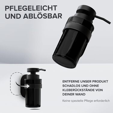 ovimar Soap Dispenser Lokta | black | Wall Mount No Drilling | made of stainless steel and black glass | Large opening | Easy to refill | Suitable for bathroom or kitchen | Hand sanitizer dispenser