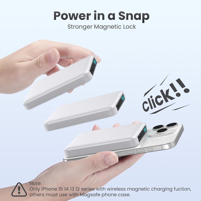 Power Bank HETP 10800mAh з бездротовою зарядкою MagSafe, PD 20W, USB-C, LED-дисплеєм. Сумісний з iPhone 16/15/14/13/12