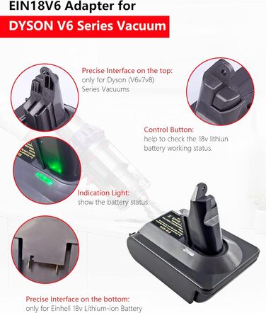 Адаптер Dyson V7 V8 для акумулятора Makita 18V Li-Ion до пилососів Dyson V7 V8 Animal Fluffy Motorhead, EIN18V6