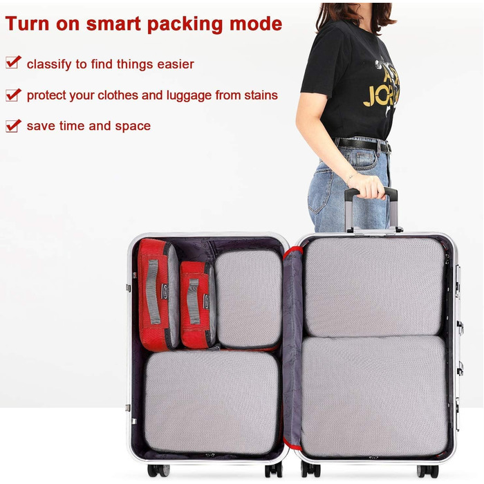 Органайзери для валізи G4Free (6 шт.) - набір для подорожей, червоний (1S+2M+2L+XL)