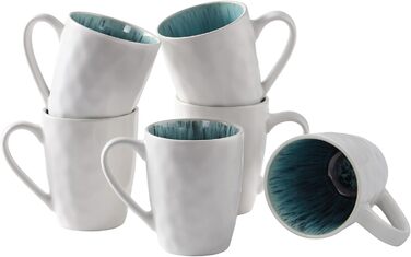 DOWAN Polar Glacier Coffee Mug Set - 6 x 470 ml Modern Stoneware Mug - Large Coffee Mug - Microwave and Dishwasher Safe - Matte White Porcelain Coffee Cups