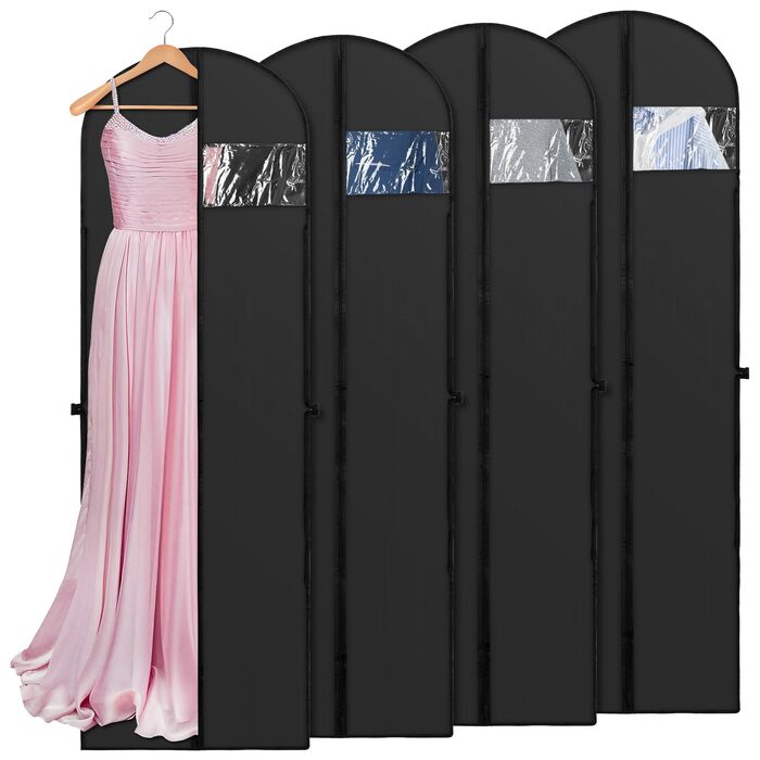 Чохли для одягу 180x60 см (4 шт) - Дихаючі мішки для зберігання одягу з ручками, для вечірніх та весільних суконь, захист від пилу, складні