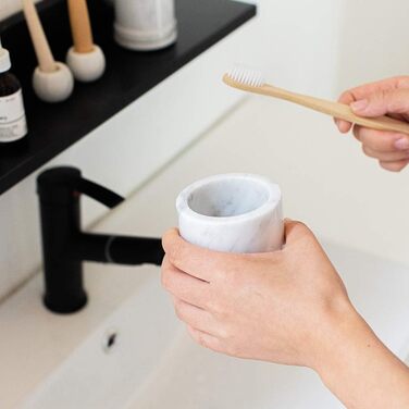 JIMEI Toothbrush Holder, Toothbrush Cup made of Natural Marble, Spa Collection, Makeup Brush Holder, Bathroom Accessories Organizer