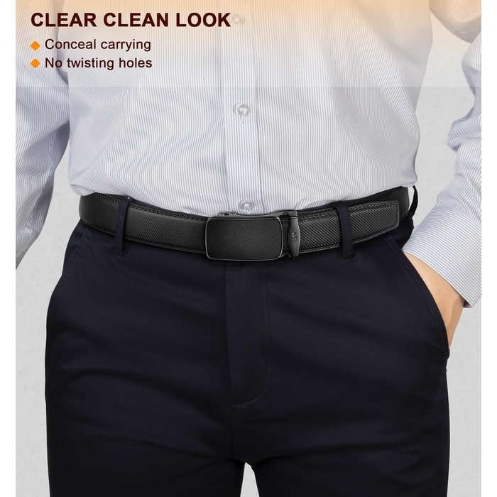 Чоловічий шкіряний ремінь KEMISANT з автоматичною пряжкою, 35 мм, без отворів, регульований, чорний