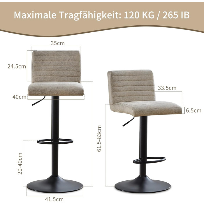 JYMTOM Adjustable Bar Stools Set - Velvet Upholstered Swivel Counter Stools for Bar, Kitchen, Bistro, Cafe & Dining Room (Set of 4, Beige)