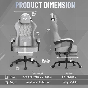 Геймерське крісло Ferghana Ergonomic - з підтримкою спини, голови, підставкою для ніг, регулюванням висоти, обертанням. Сірий+білий, для дому та офісу