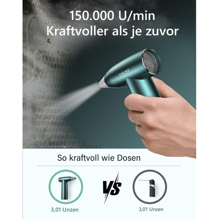 Електричний пилосос для пилу 150000 RPM - компресований повітряний пилозбірник з потужним безщітковим двигуном, елегантний металевий корпус