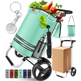 KESSER® Розкладний візок для покупок 56л з вантажопідйомністю 50кг | 3в1 візок, сумка-візок, сумка через плече | Розкладний візок з ізольованим відділенням та кишенькою для покупок | Сходинковий візок, м'ятно-зелений