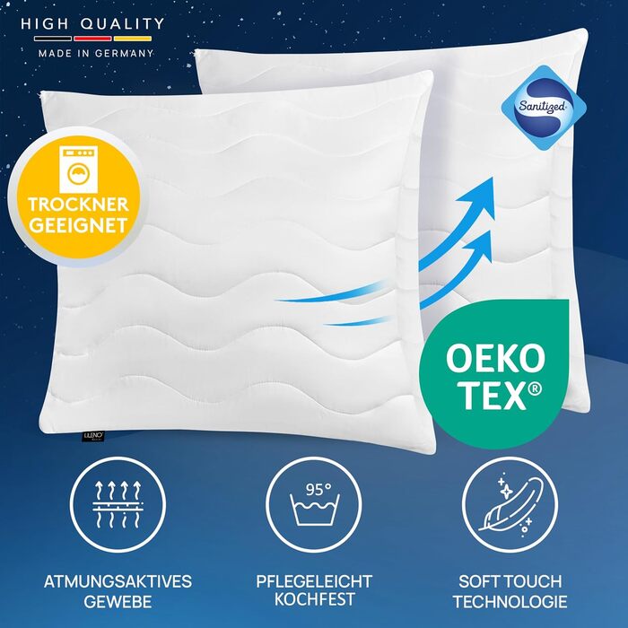Подушка LILENO HOME 80x80 см [набір 2 шт.] – гіпоалергенна, антибактеріальна, для здорового сну, придатна для прання при 95°C, для алергіків
