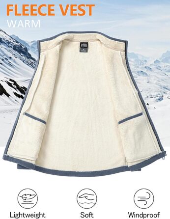 Чоловіча флісова жилетка AIEOE для осені/зими - тепла жилетка з 4 кишенями, стоячий комір, без рукавів, сіра, розмір L