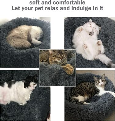 М'яке кругле ліжко для собак та котів з плюшу - Donut. Зручне собаче гніздо, кошик для котів. Можливість прання. Розміри S/M/L/XL/XXL (XXL-80cm, L 60 x 60 x 20 cm). Колір: темно-сірий.