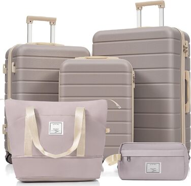Набір валіз Merax Hartschalen 5шт: 3 валізи, 2 косметичні сумки, рожево-бежевий та хакі
