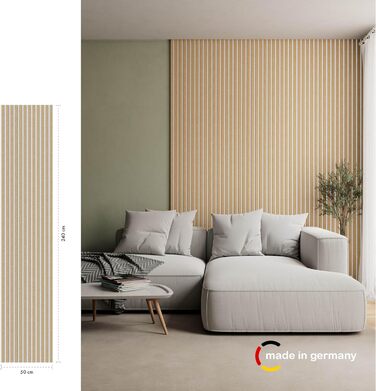 Акустична панель Momento з натурального дуба 240x50 см, білий фетр — декоративна 3D стінова панель-ламель для інтер'єру, Made in Germany