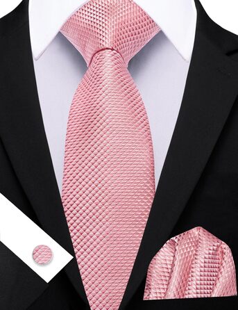 Комплект краваток Barry.Wang: краватка, кишеньковий хустинка та запонки (солідно-рожевий) для весілля та ділових зустрічей