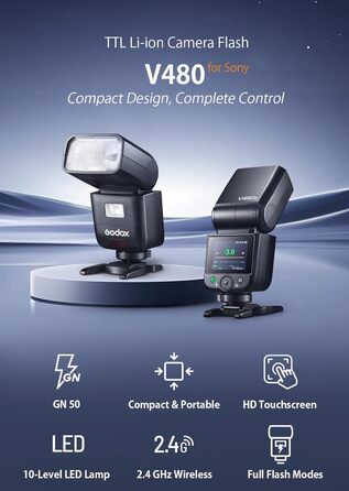 Спалах GODOX Blitz V480C з сенсорним екраном, GN50, TTL, HSS 1/8000s, сумісний з Canon R6 Mark II R10 R7 R100 EOS-R R5 Mark II R6 RP R8 M50 600D 90D 700D 750D