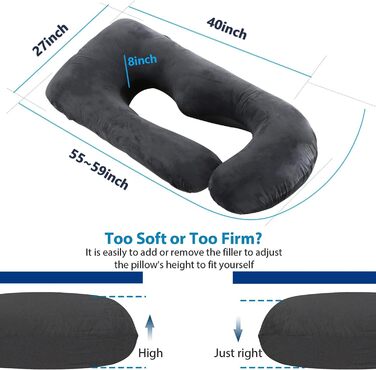 Подушка для вагітних Cauzyart U-подібна, повного тіла, для підтримки спини, стегон, ніг та живота. Знімна, пральна наволочка, чорна.