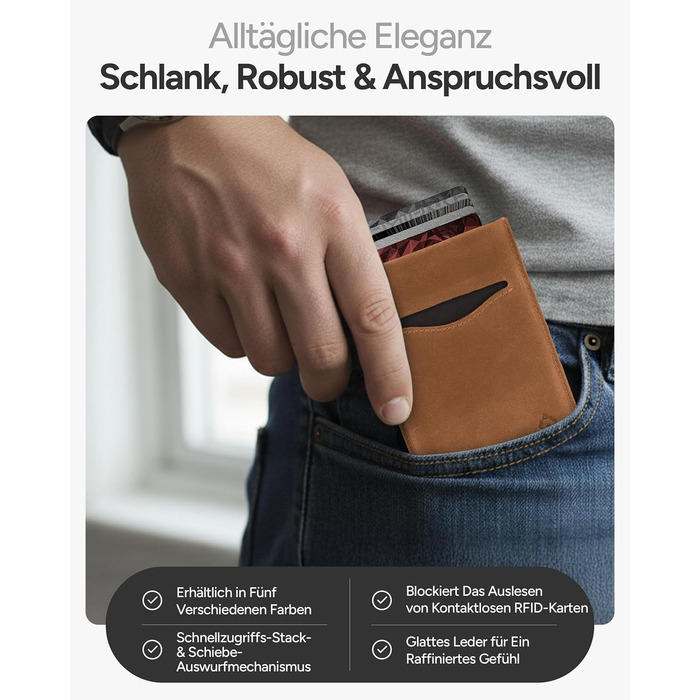 Криза картковий з RFID захистом та подарунковою коробкою – Мінімалістичний гаманець для чоловіків – Компактний портмоне з безконтактним захистом (Alpha Collection) (13. Світло-коричнева шкіряна випуск)