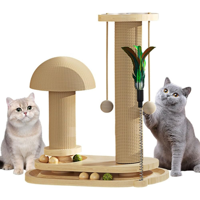 Anyingkai 4-in-1 Interactive Wooden Cat Toy - Wooden Carousel with Balls, Intelligence Toy for Cats (1, A)