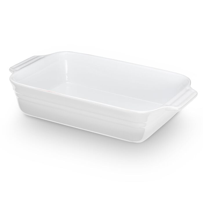 Форма для запікання KHG велика 40 см, 3 л, для 4-6 осіб, кераміка, прямокутна, стійка до подряпин, для лазаньї, тірамісу та іншого (1 шт, біла)