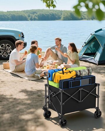 Візок-тележка Klein Kitsure Bollerwagen складний, чорний – для покупок, саду, кемпінгу, спорту та риболовлі, з міцними пластиковими колесами (78x50x92.5 см)