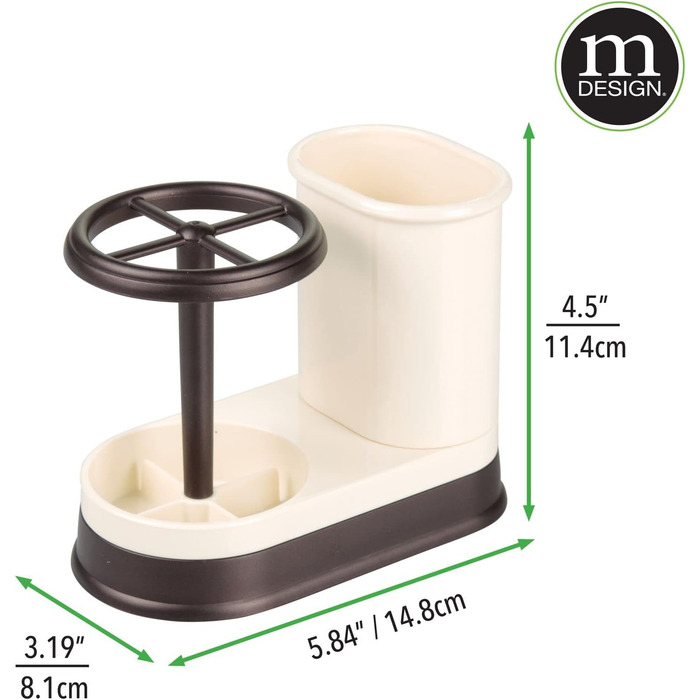 mDesign Toothbrush Holder - high-quality toothbrush holder made of plastic for the bathroom sink or vanity cabinet - practical holder for toothbrushes and toothpaste - white and matte silver (Vanilla/Bronze)