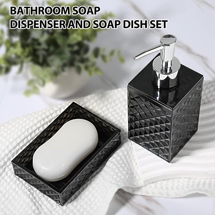 Чорний набір аксесуарів для ванної кімнати, 4 шт. - сучасний декор для ванної кімнати, акриловий дозатор для мила та тримач для зубних щіток