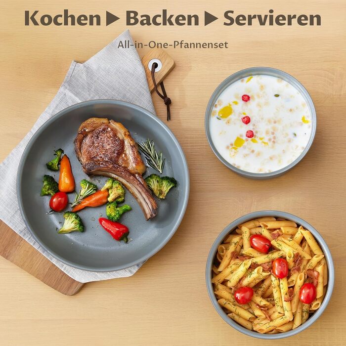 Набір каструль BEZIA 17 предметів з знімним ручками, антипригарний набір сковорідок з керамічним покриттям, набір каструль для індукційних плит, підходить для всіх типів плит, стік-набір, посуд для кемпінгу, піч-безпечний, світло-бежевий