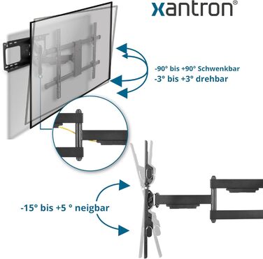 Кронштейн для ТБ Xantron® Strongline похилий 37-75 дюймів, VESA 100x100 - 600x400, до 75 кг, мінімальна відстань від стіни + комплект кріплень